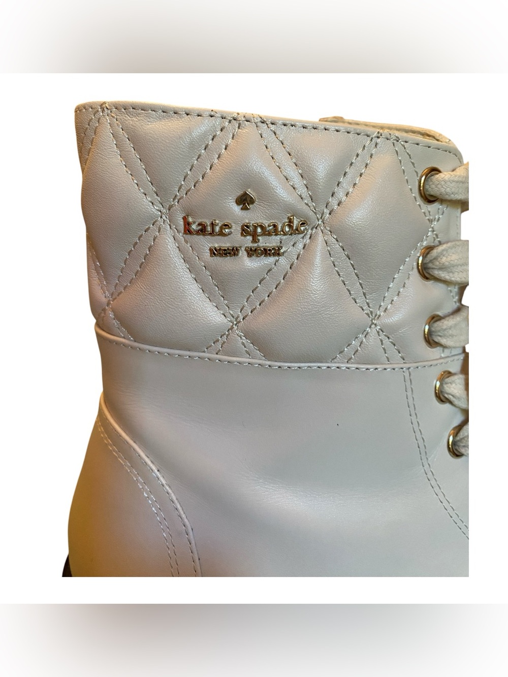 Kate Spade New York Cream Quilted Lace-Up Ankle Boots, Size 8 - Picture 7 of 12